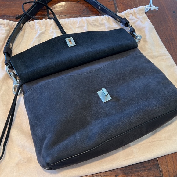 NWT $328 REBECCA MINKOFF Washed Black Suede Leather Darren Top Zip Shoulder Bag - Picture 3 of 14